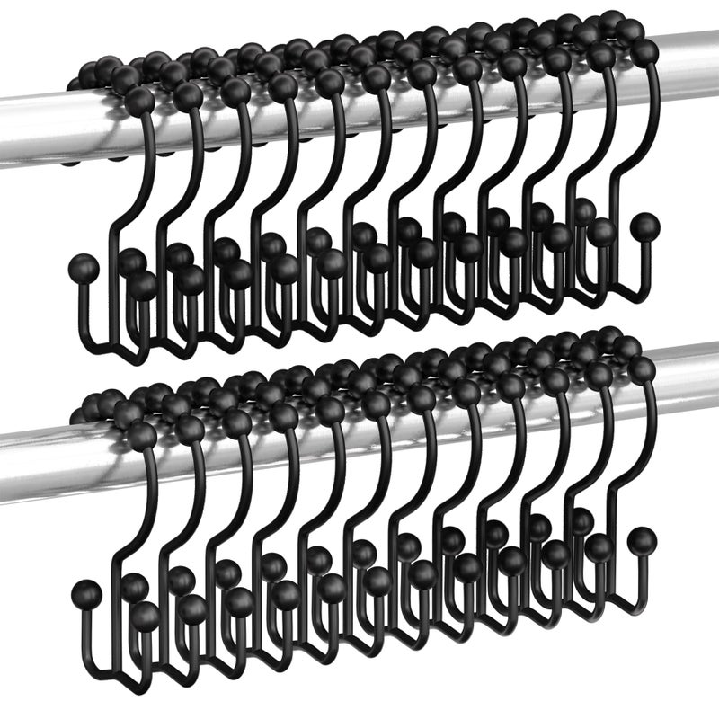 Titanker Shower Curtain Hooks Rings, Rust Resistant Metal Double Glide Shower Hooks Rings for Bathroom Shower Rods Curtains, Set of 24 Hooks - Black - Image 1